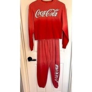 Coca Cola Lounge Set Red Crop Top Sweatshirt‎ Joggers Womens Two Piece Outfit